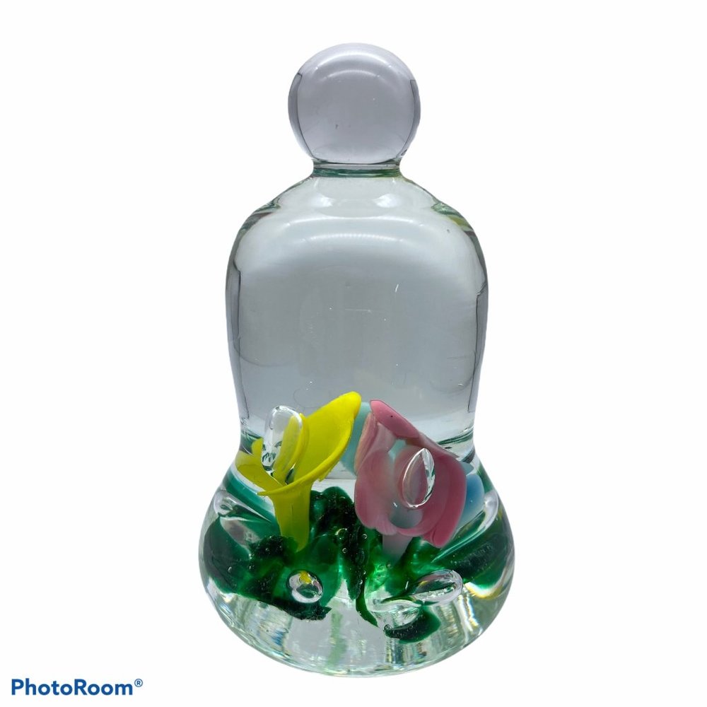 Joe St Clair art glass bell flower paperweight
